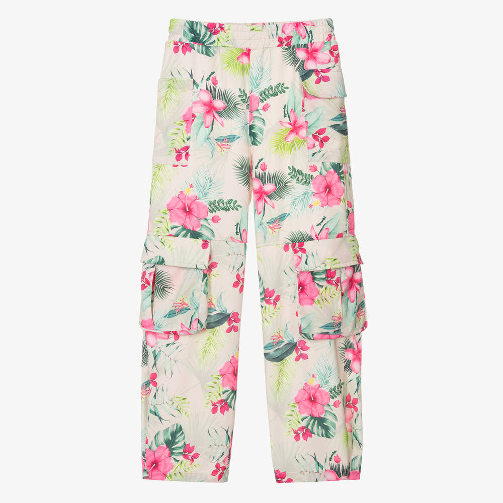 Monnalisa - Teen Girls Beige Floral Cargo Trousers | Childrensalon