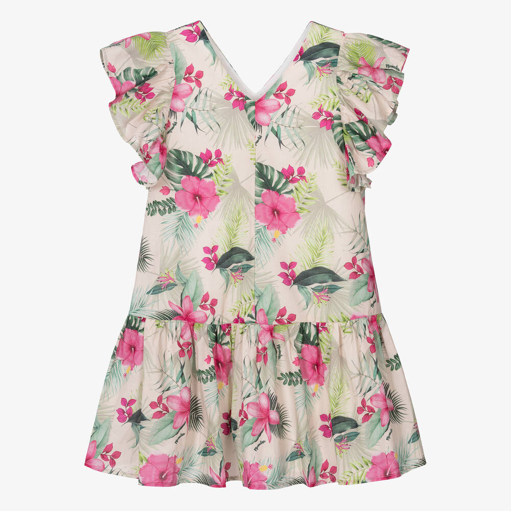 Monnalisa - Teen Girls Beige Floral Cotton Dress | Childrensalon