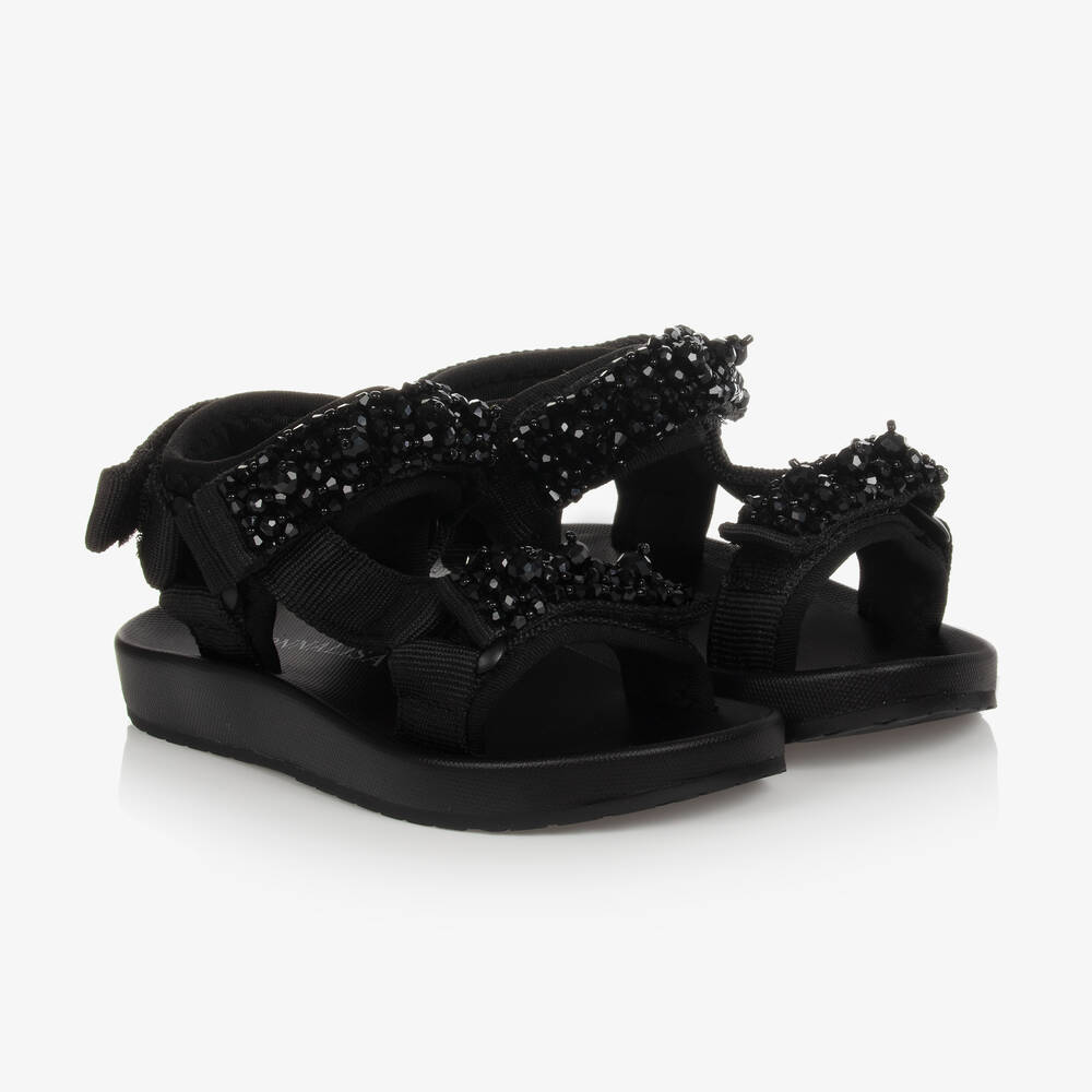 Monnalisa - Черные сандалии с кристаллами | Childrensalon