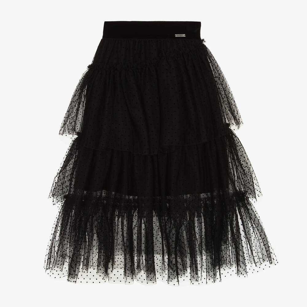Monnalisa Chic - Черная юбка из тюля в горошек | Childrensalon