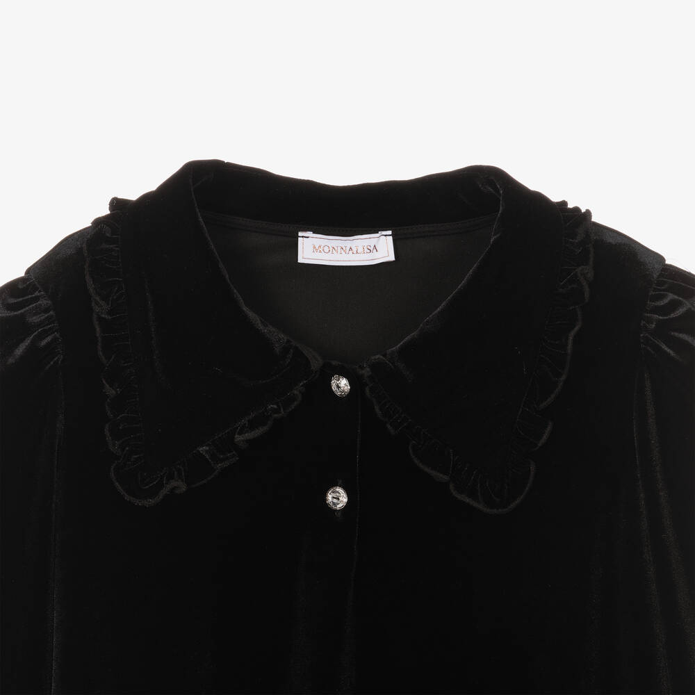 Monnalisa - Teen Girls Black Velour Button Dress | Childrensalon