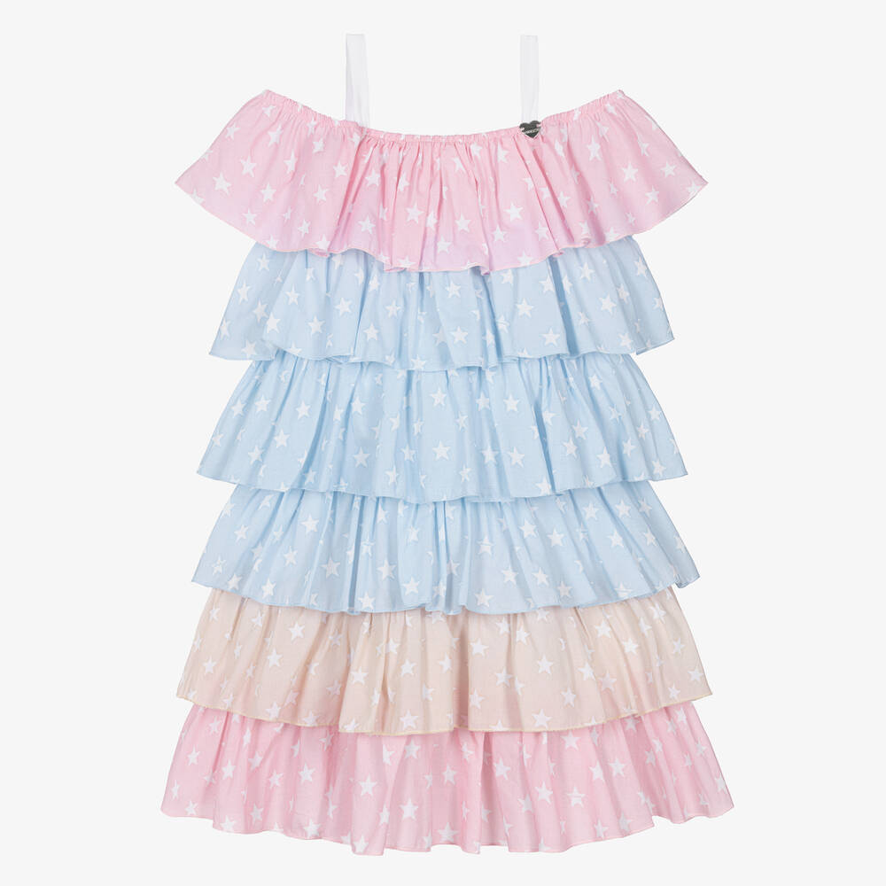 Monnalisa - Teen Girls Blue Cotton Frilled Dress | Childrensalon