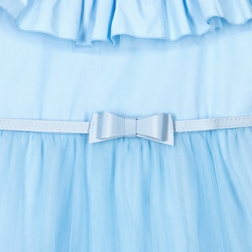 Monnalisa Chic - Teen Girls Blue Cotton & Tulle Ruffle Dress ...