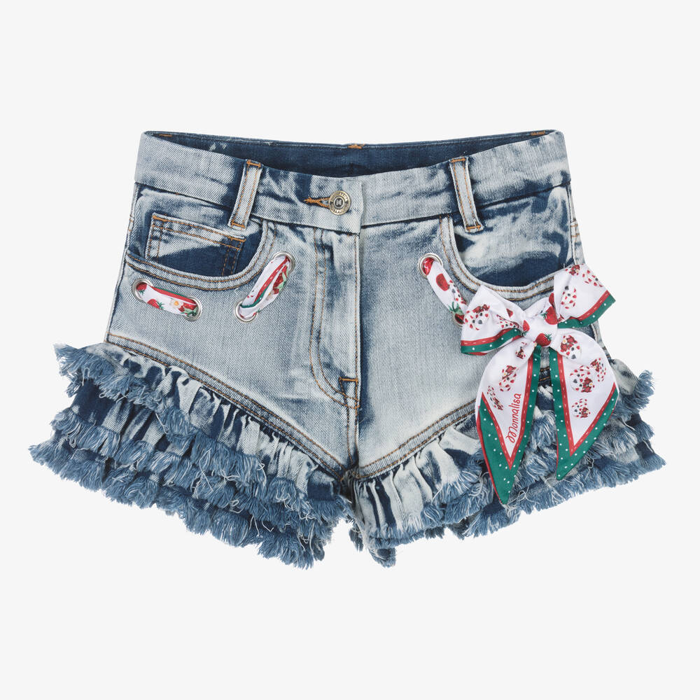 Shop Monnalisa Teen Girls Blue Denim Bow Shorts