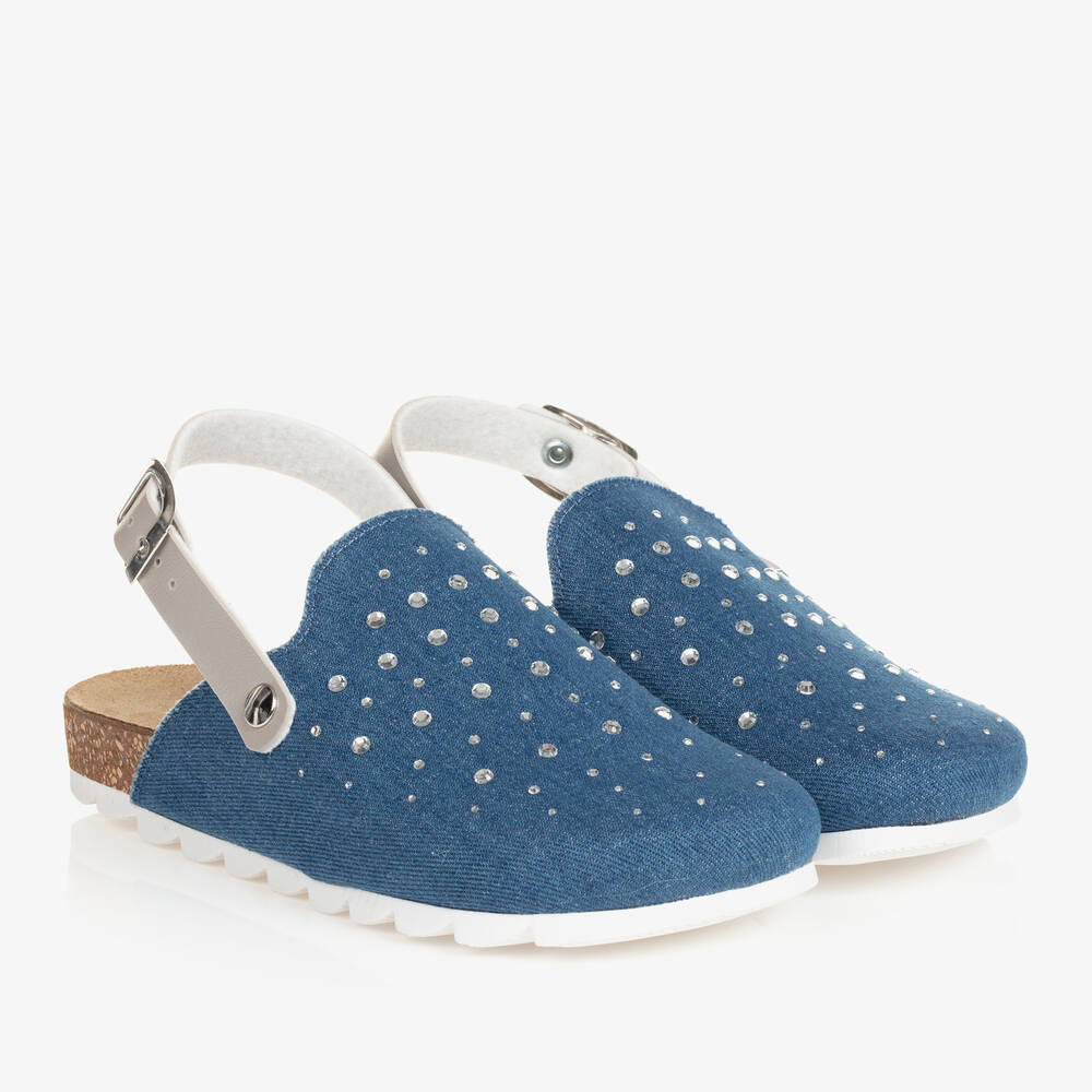 Monnalisa - Teen Girls Blue Denim & Diamanté Sandals | Childrensalon