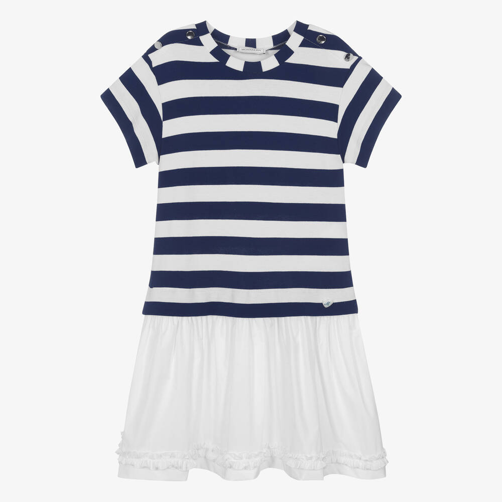 Monnalisa - Teen Girls Blue & Ivory Stripe Dress | Childrensalon