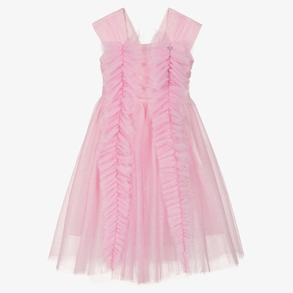 Monnalisa Chic - Teen Girls Glittery Pink Tulle Dress | Childrensalon