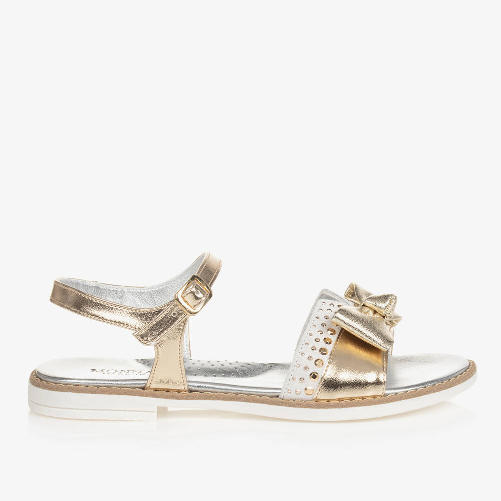 Monnalisa Teen Girls Gold Bow Leather Sandals