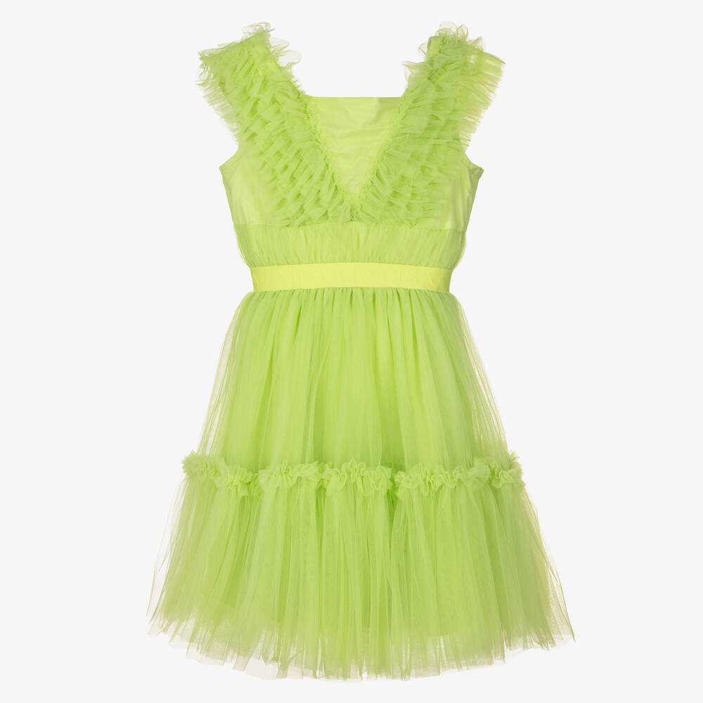 Monnalisa - Teen Girls Green Tulle Ruffle Dress | Childrensalon