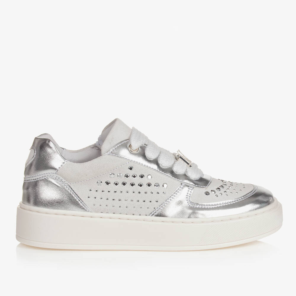 Monnalisa Teen Girls Grey & Silver Leather Trainers