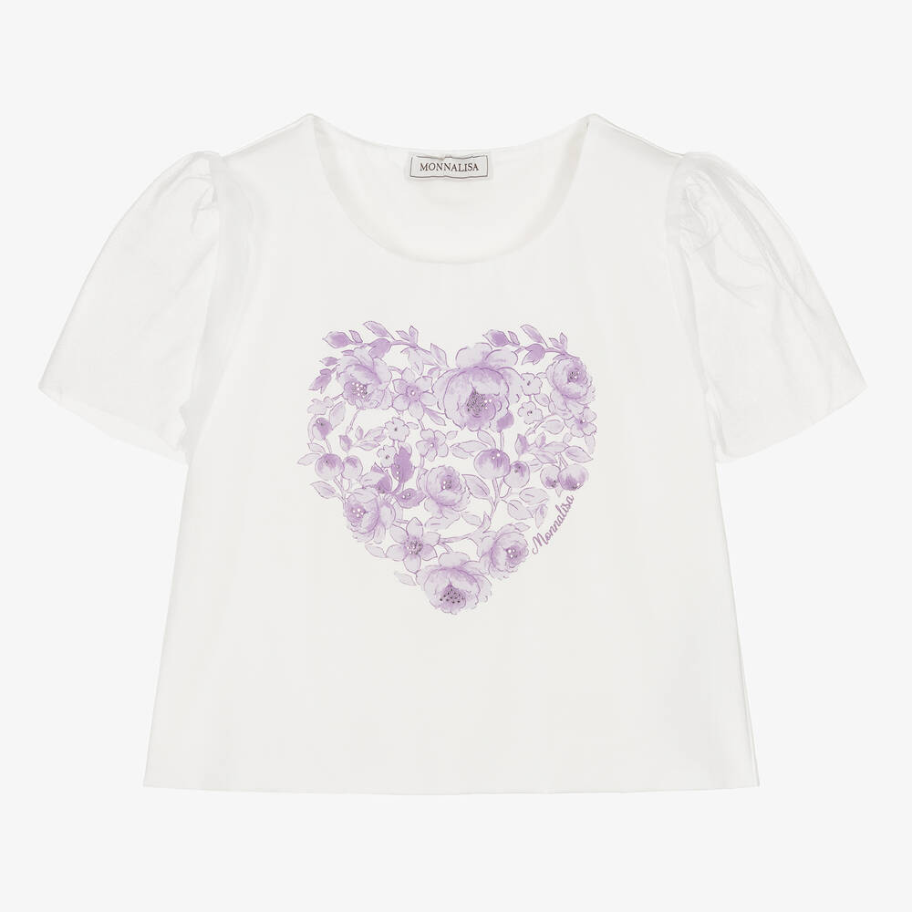 Monnalisa - Кремовая укороченная футболка из хлопка для девочек-подростков | Childrensalon