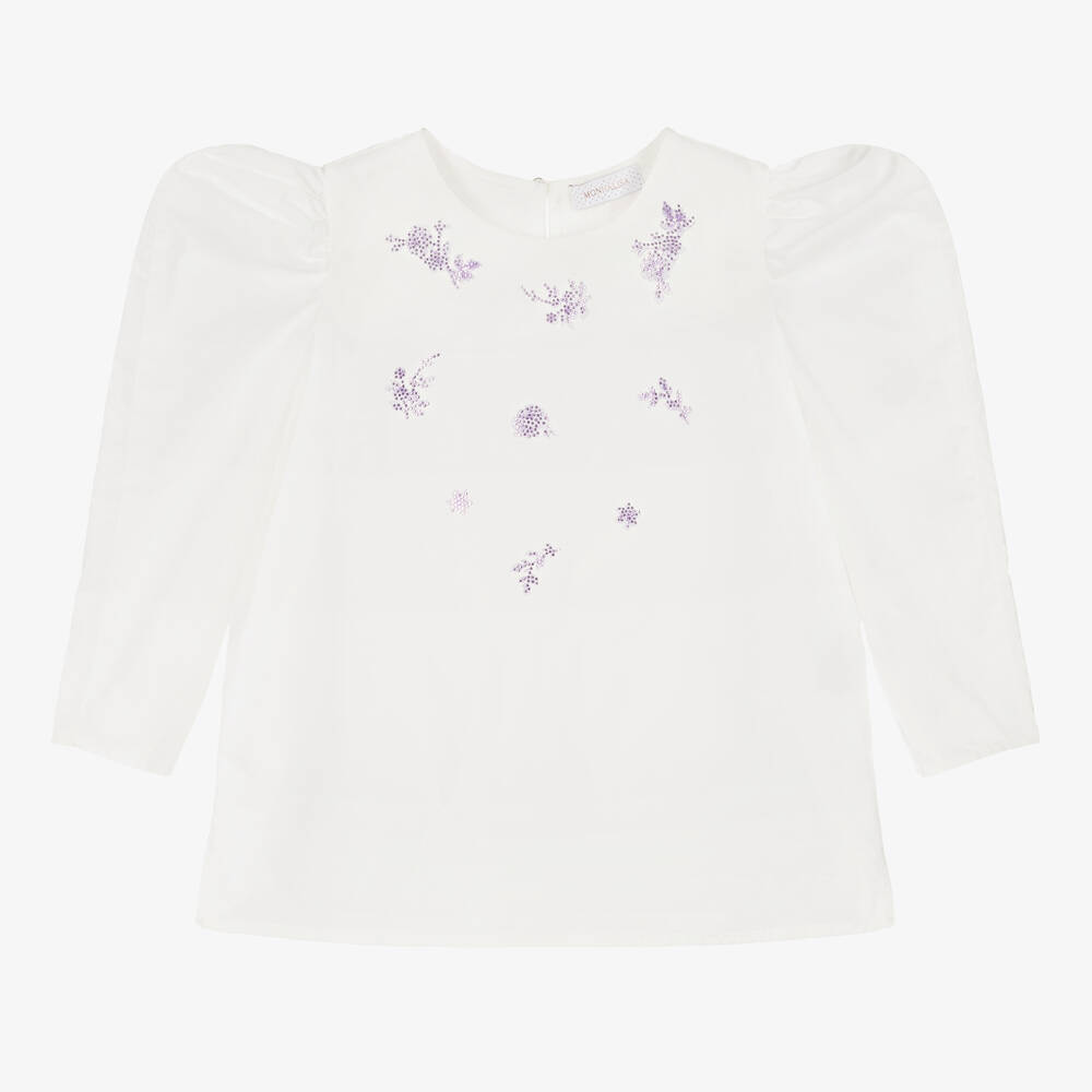 Monnalisa Chic - Кремовая хлопковая блузка с цветами для девочек-подростков | Childrensalon