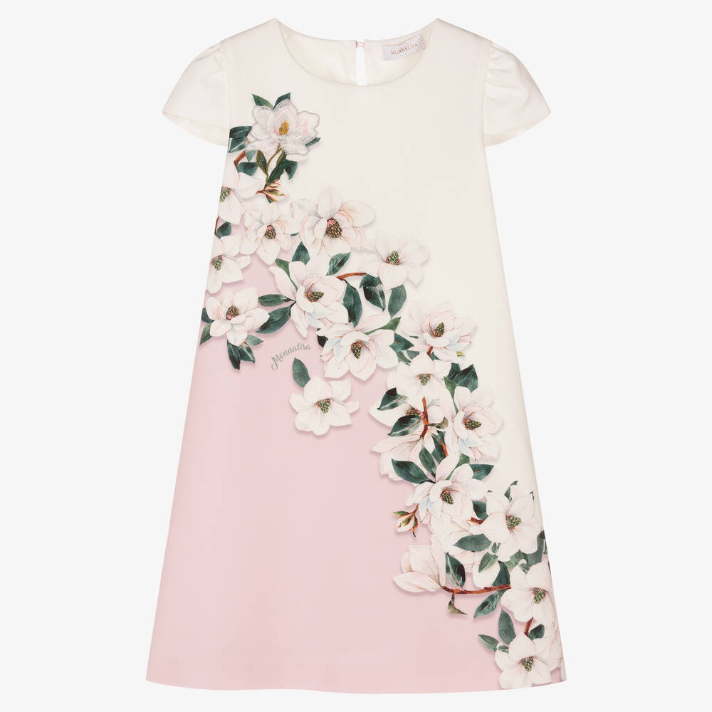 Monnalisa Chic - Кремовое платье-трапеция с цветами | Childrensalon