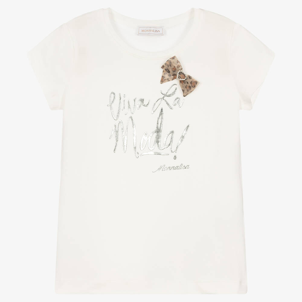 Monnalisa - Teen Girls Ivory T-Shirt | Childrensalon