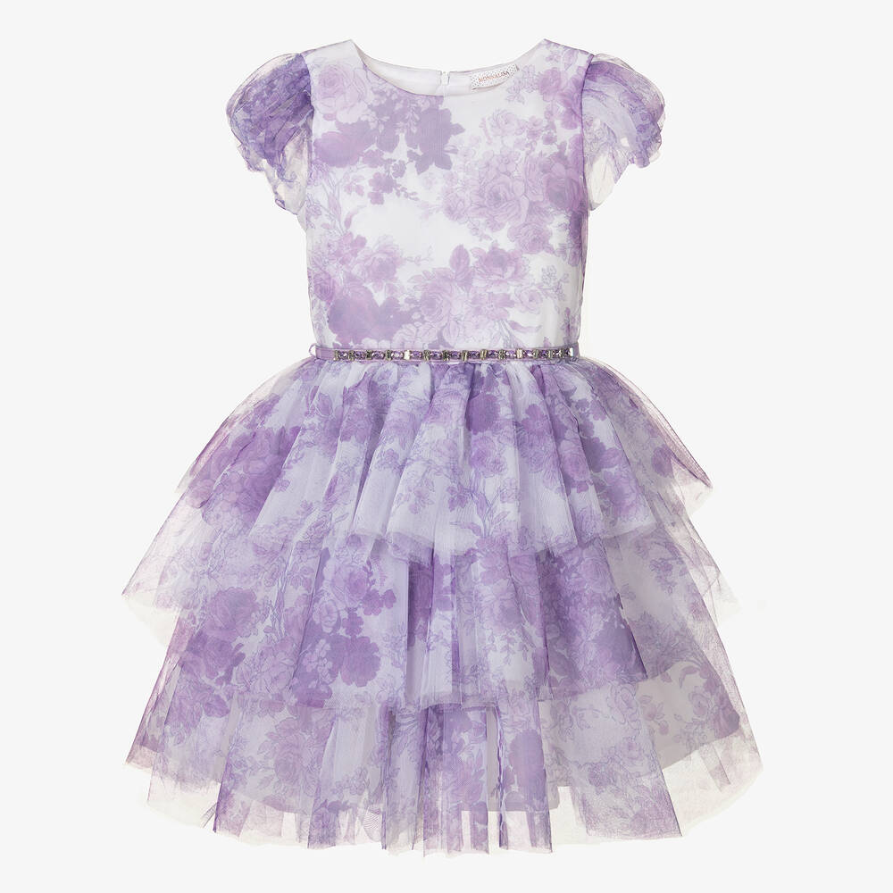 Shop Monnalisa Chic Teen Girls Lilac Purple Floral Tulle Dress