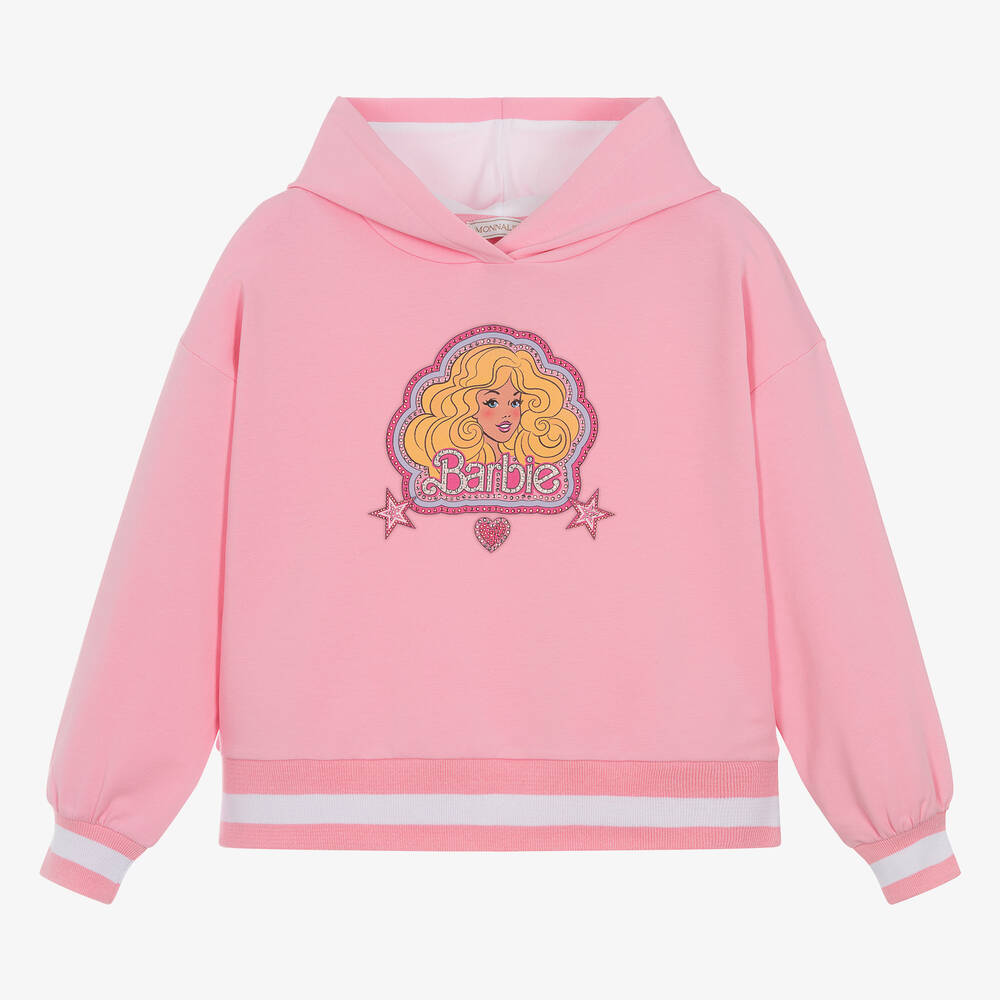 Monnalisa - Teen Girls Pink Cotton Barbie Hoodie | Childrensalon