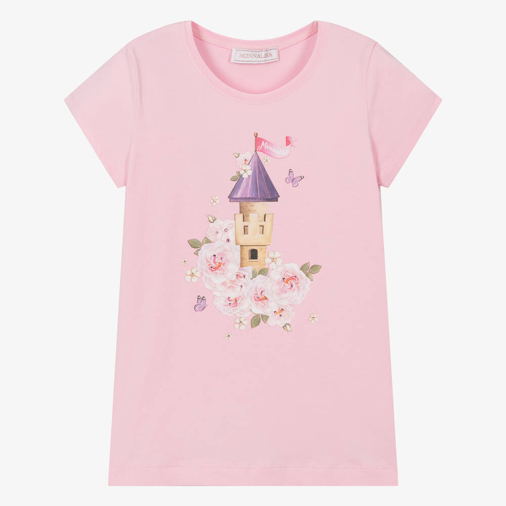 Monnalisa - Teen Girls Pink Cotton Castle T-Shirt | Childrensalon