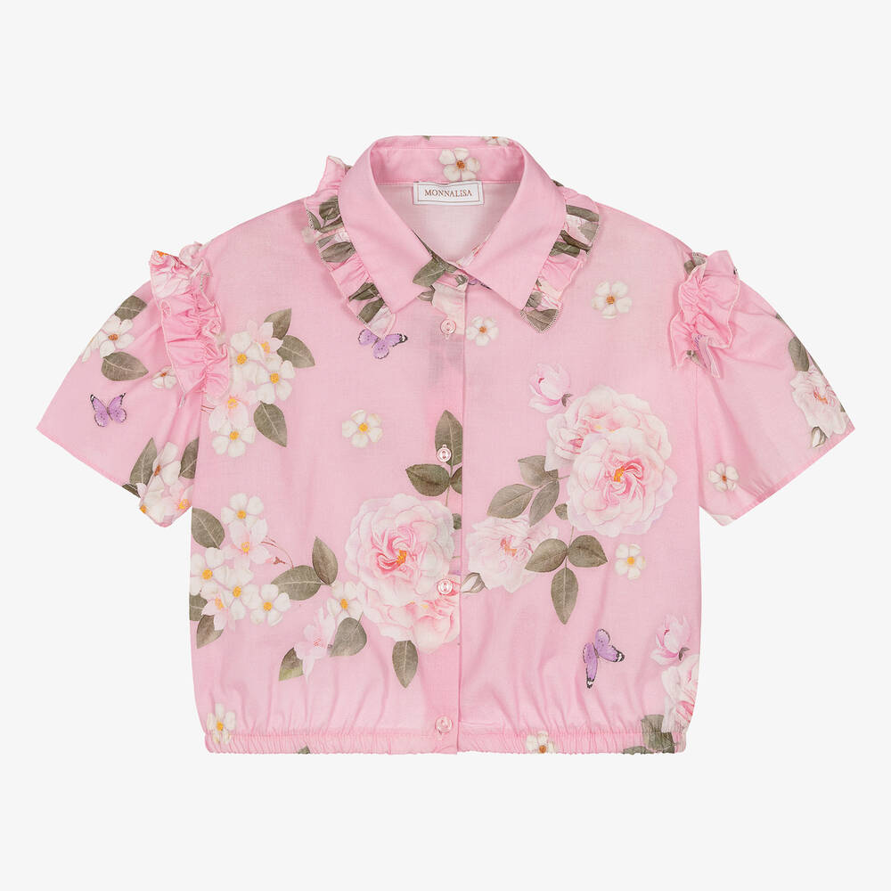 Monnalisa - Teen Girls Pink Cotton Floral Blouse | Childrensalon