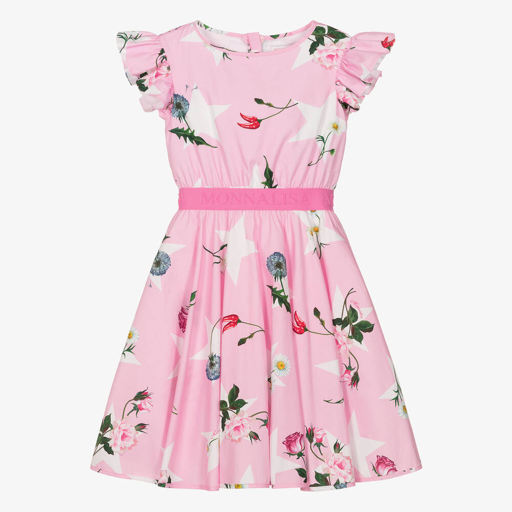 Monnalisa - Розовое хлопковое платье с цветами для подростков | Childrensalon