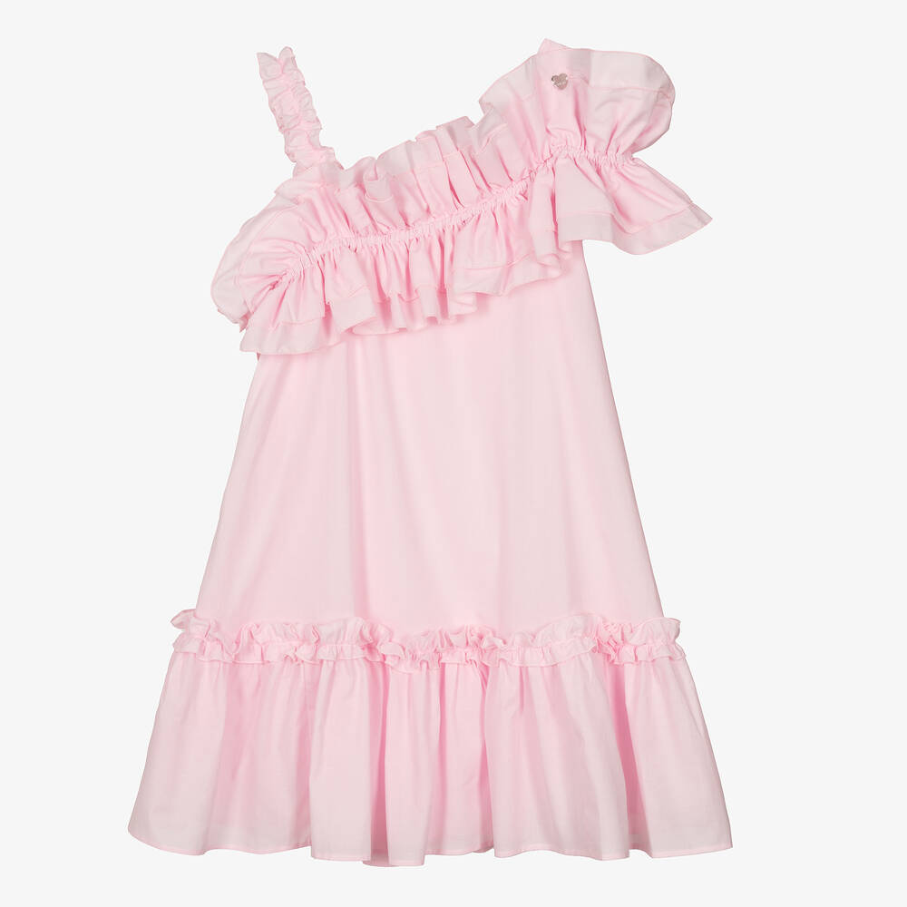 Monnalisa - Teen Girls Pink Cotton Ruffle Dress | Childrensalon