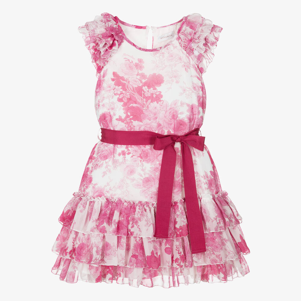 Monnalisa Chic - Teen Girls Pink Floral Chiffon Dress  | Childrensalon