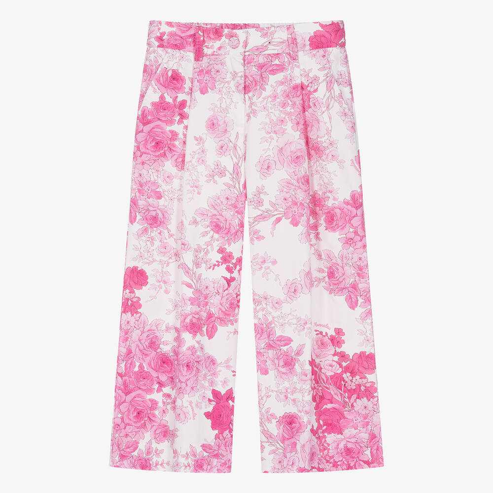 Monnalisa Chic - Teen Girls Pink Floral Cotton Trousers | Childrensalon