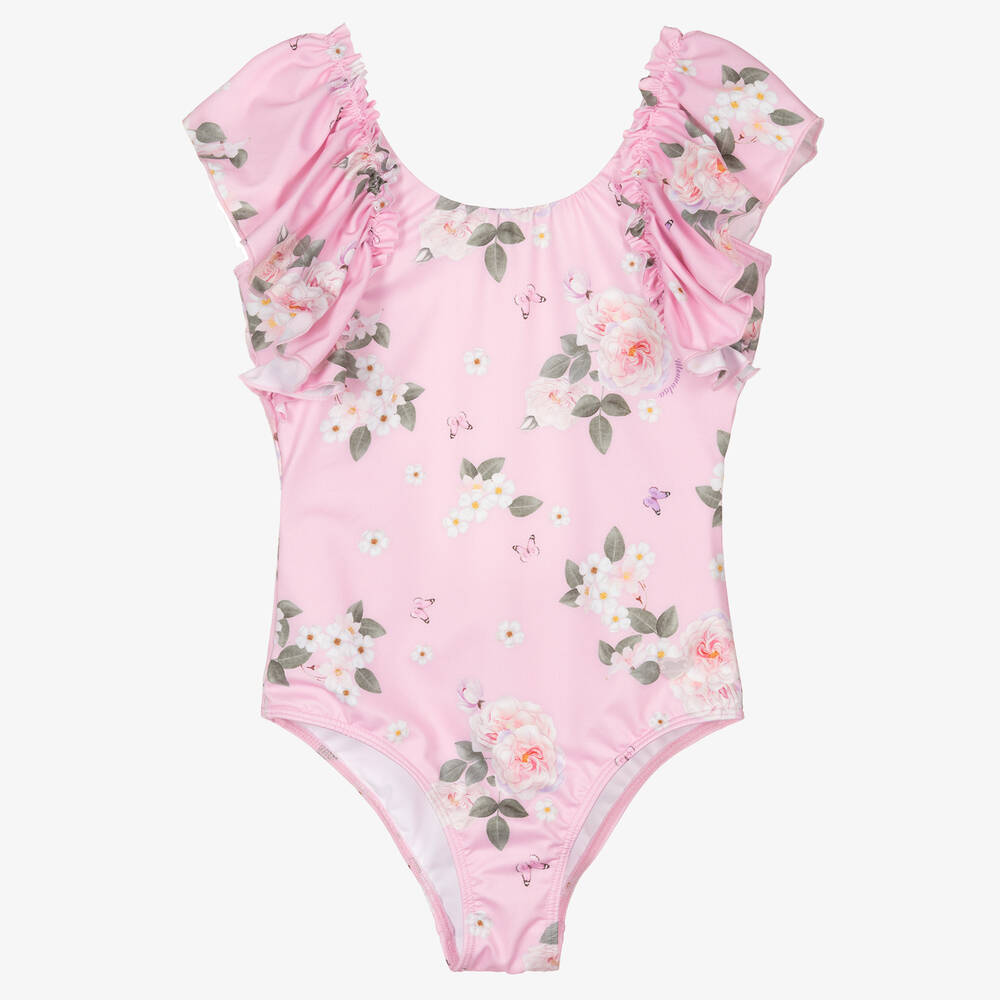 Monnalisa Teen Girls Pink Floral Print Swimsuit
