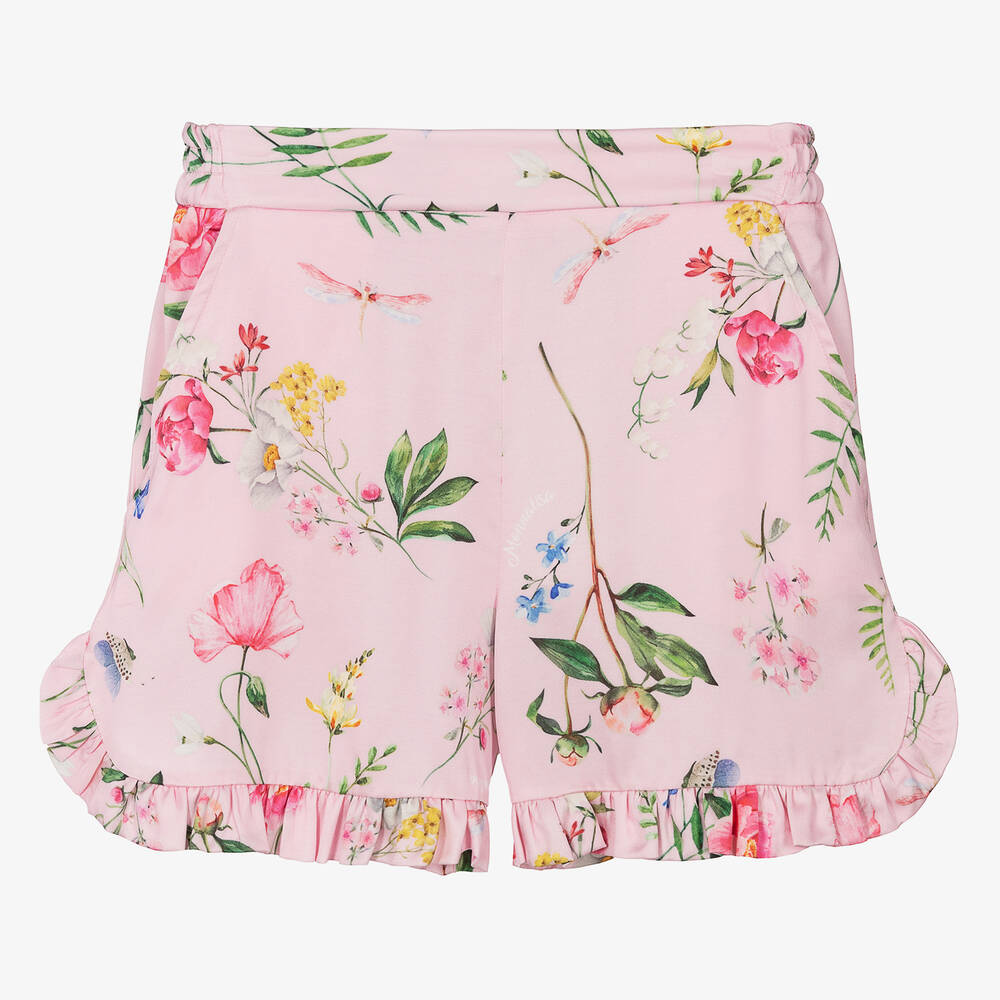 Monnalisa Chic - Teen Girls Pink Floral Satin Shorts | Childrensalon