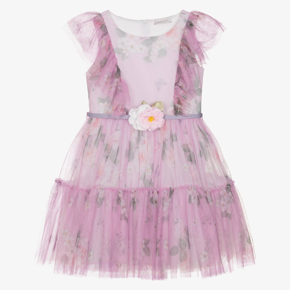 Monnalisa - Teen Girls Pink Floral Tulle Dress | Childrensalon