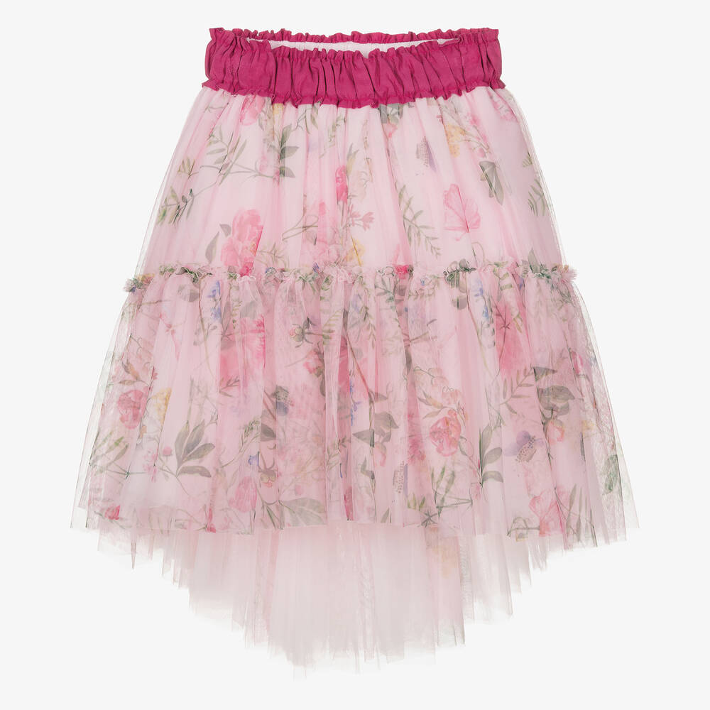 Monnalisa - Розовая юбка из тюля с цветами для девочек-подростков | Childrensalon