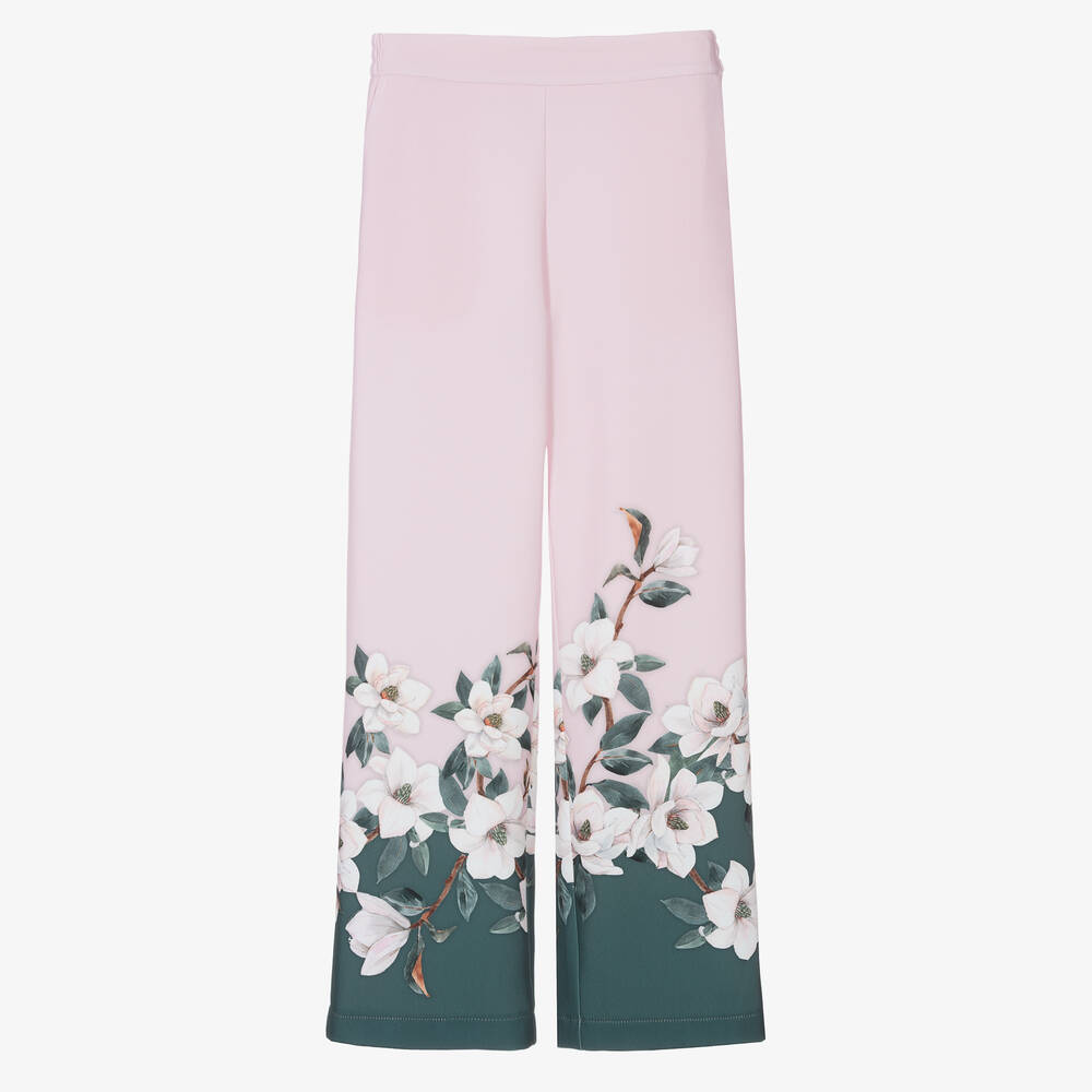 Monnalisa Chic - Широкие розовые брюки с цветами | Childrensalon