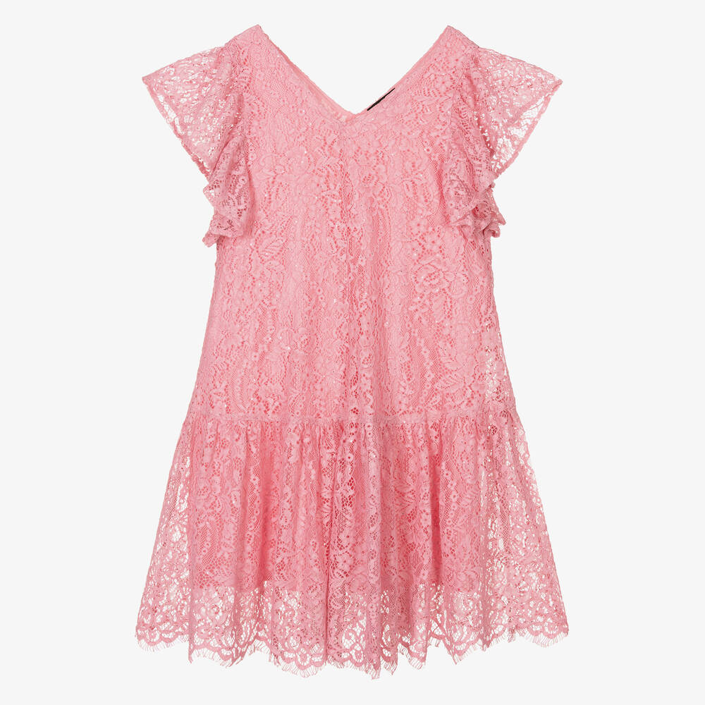 Monnalisa - Teen Girls Pink Lace Dress | Childrensalon