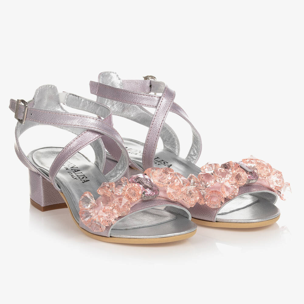 Monnalisa - Розовые кожаные сандалии на каблуке | Childrensalon