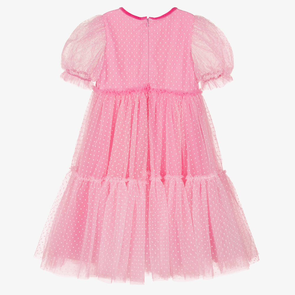 Monnalisa Chic - Teen Girls Pink Polka Dot Tulle Dress | Childrensalon