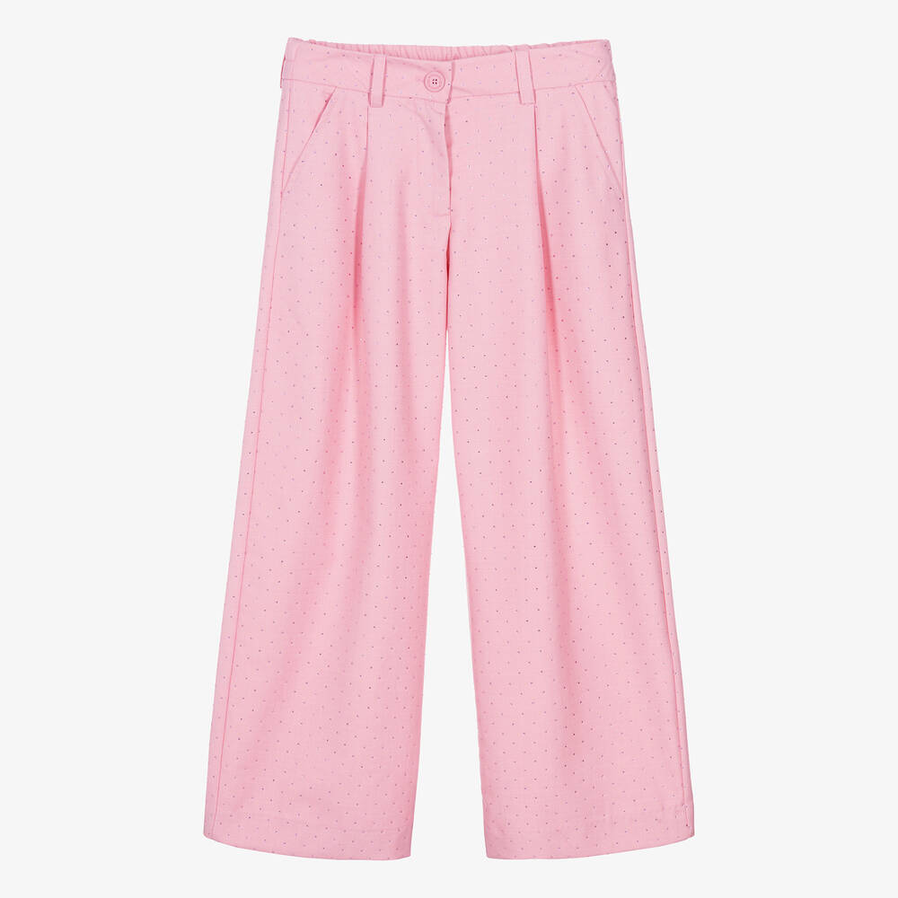 Monnalisa - Teen Girls Pink Rhinestone Trousers | Childrensalon
