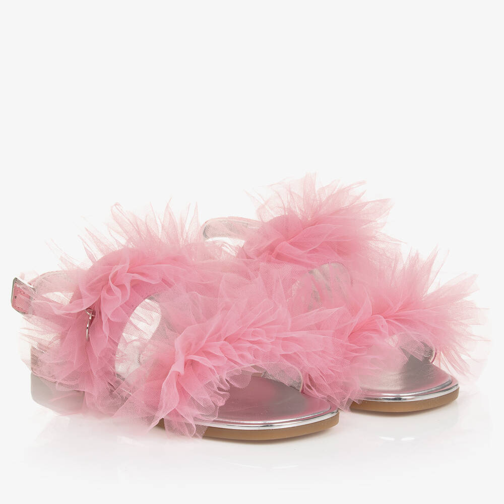 Monnalisa - Teen Girls Pink Ruffle Tulle Sandals | Childrensalon