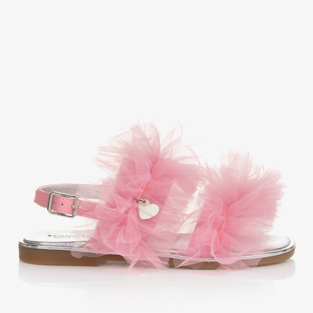 Monnalisa Teen Girls Pink Ruffle Tulle Sandals