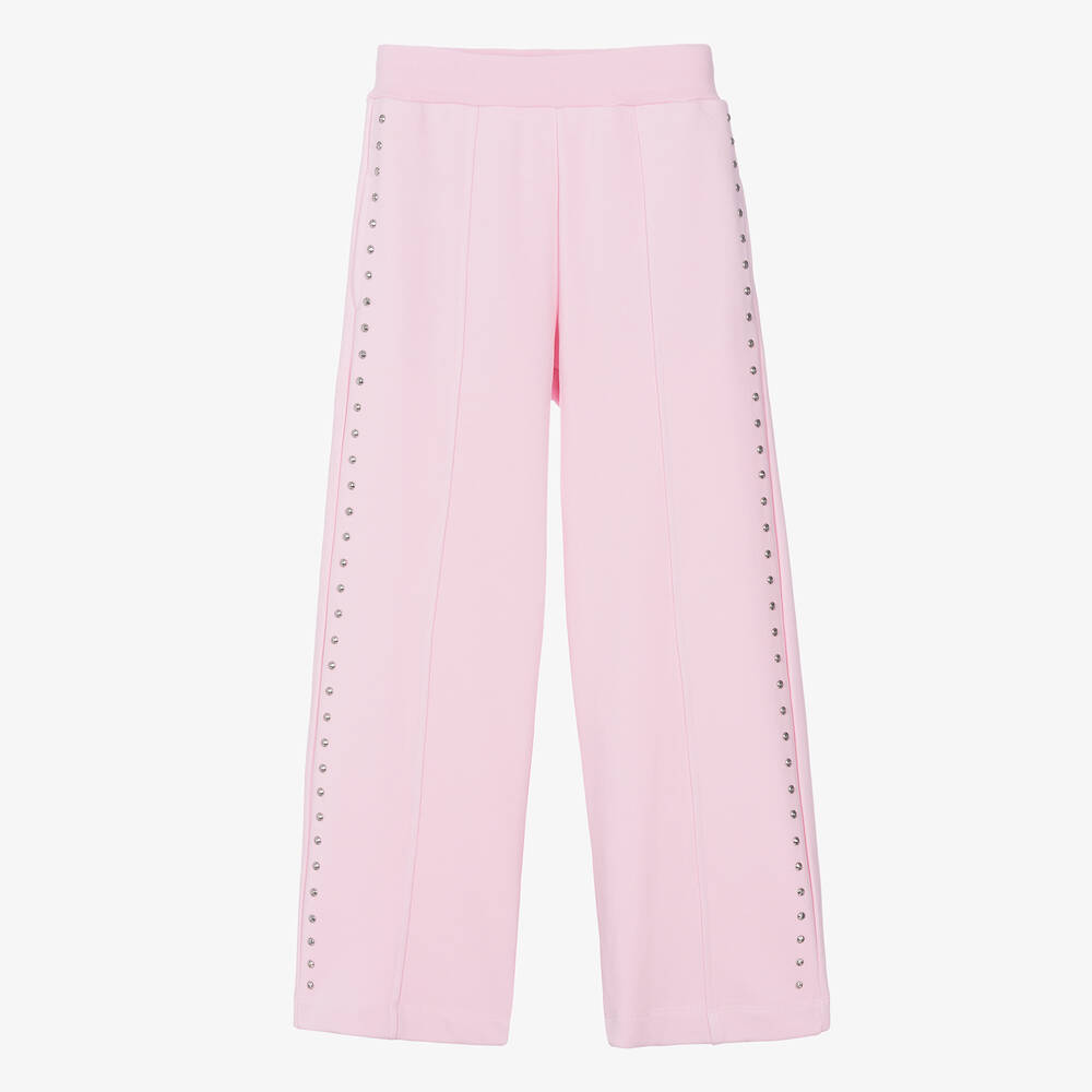 Monnalisa - Teen Girls Pink Studded Cotton Joggers | Childrensalon