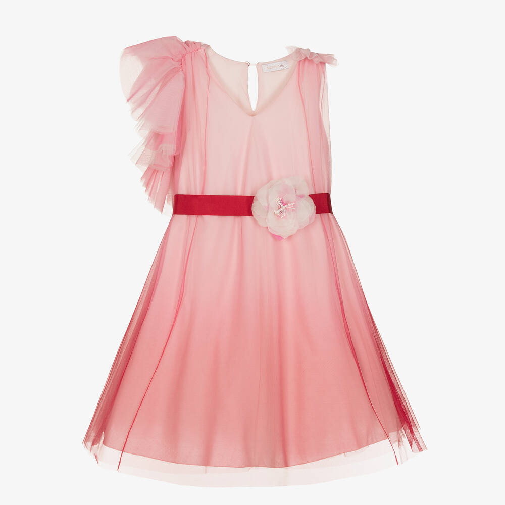 Monnalisa Chic Teen Girls Pink Tulle Ruffle Dress