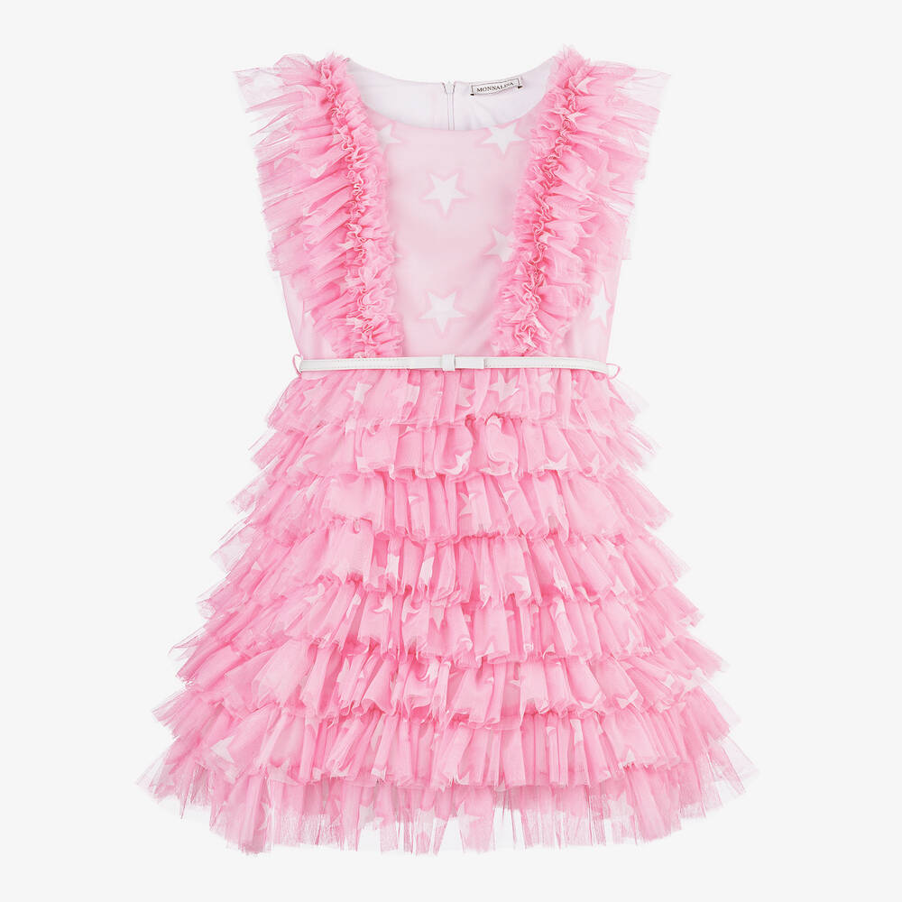 Monnalisa - Teen Girls Pink Tulle Ruffle Dress | Childrensalon