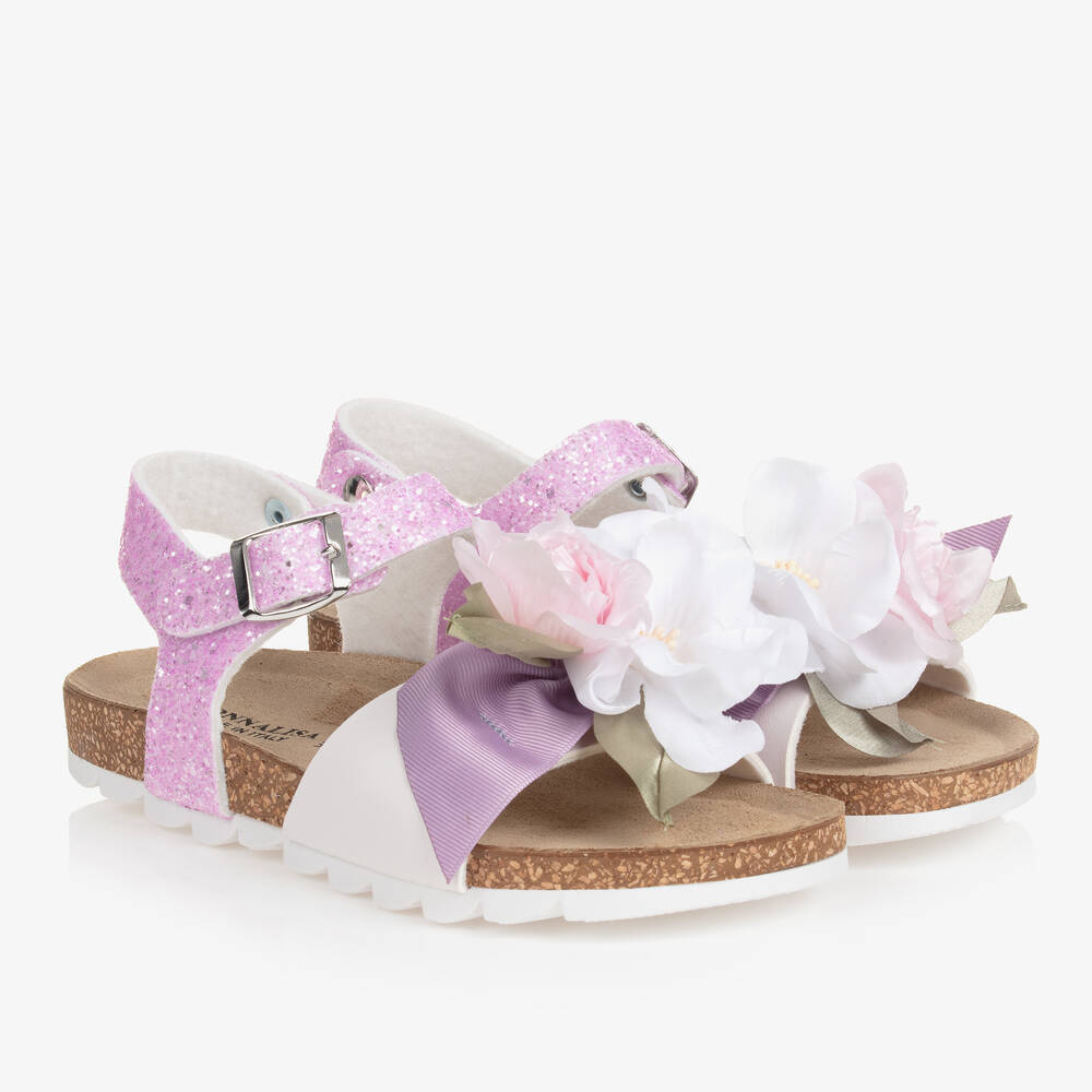 Monnalisa - Teen Girls Purple Glitter Floral Sandals | Childrensalon