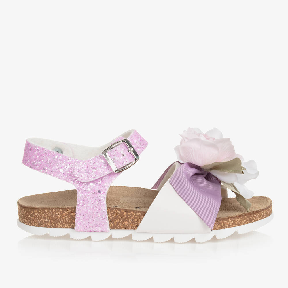 Monnalisa Teen Girls Purple Glitter Floral Sandals