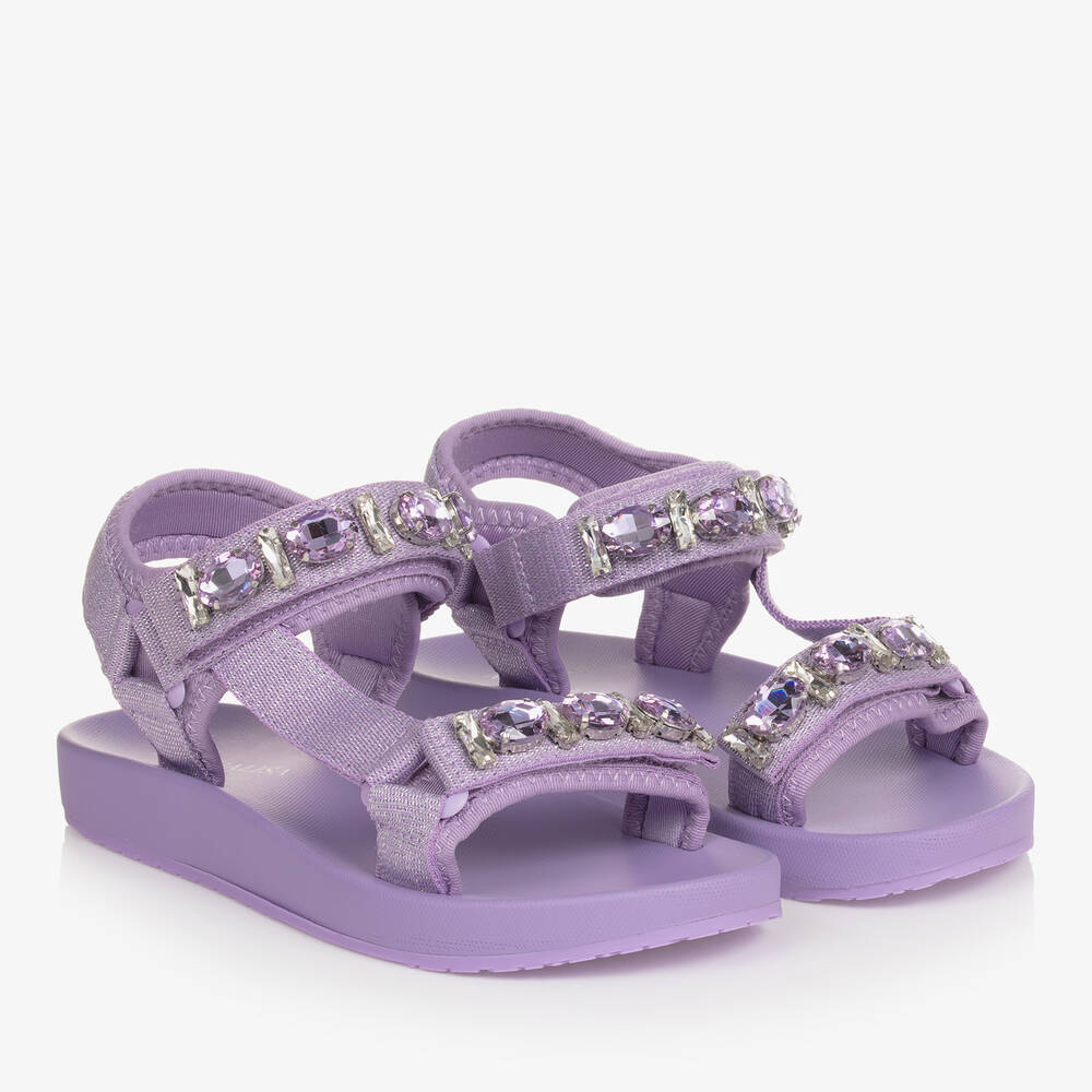 Monnalisa - Teen Girls Purple Jewelled Sandals | Childrensalon