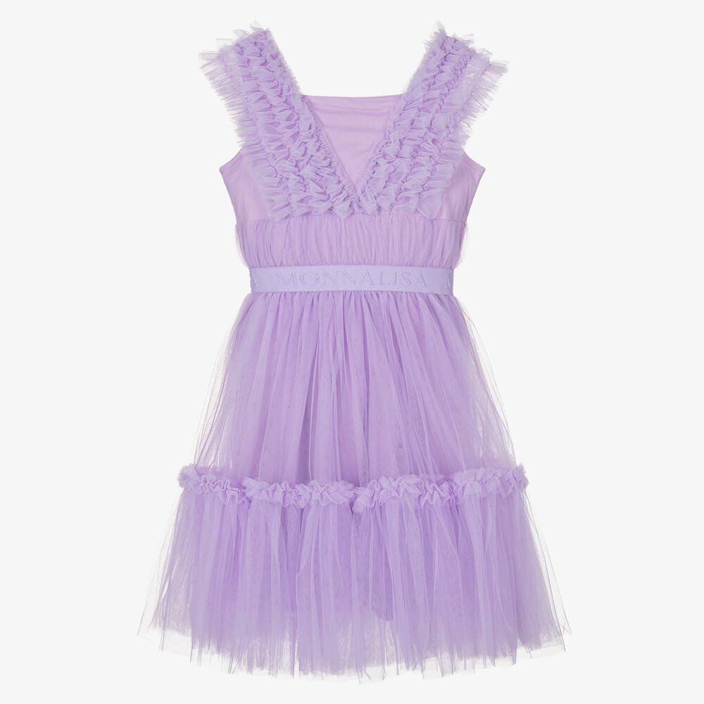 Monnalisa - Teen Girls Purple Tulle Ruffle Dress | Childrensalon