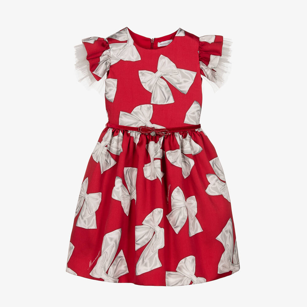 Monnalisa Chic Teen Girls Red Bow Print Dress