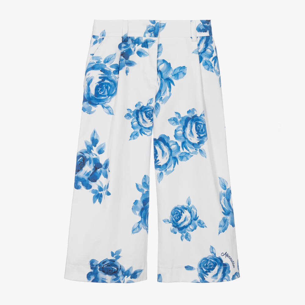 Monnalisa - Белые брюки с голубыми цветами | Childrensalon