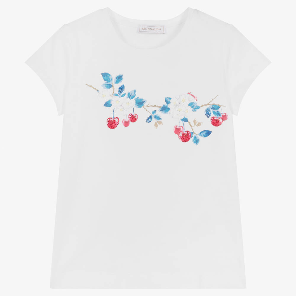 Monnalisa - Белая футболка с вишнями | Childrensalon