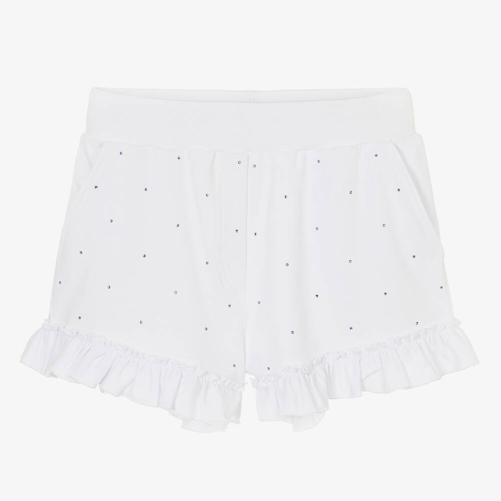 Monnalisa - Teen Girls White Cotton Diamanté Shorts | Childrensalon