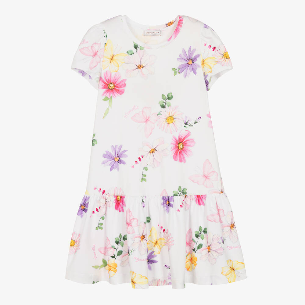 Monnalisa - Белое хлопковое платье с цветами | Childrensalon