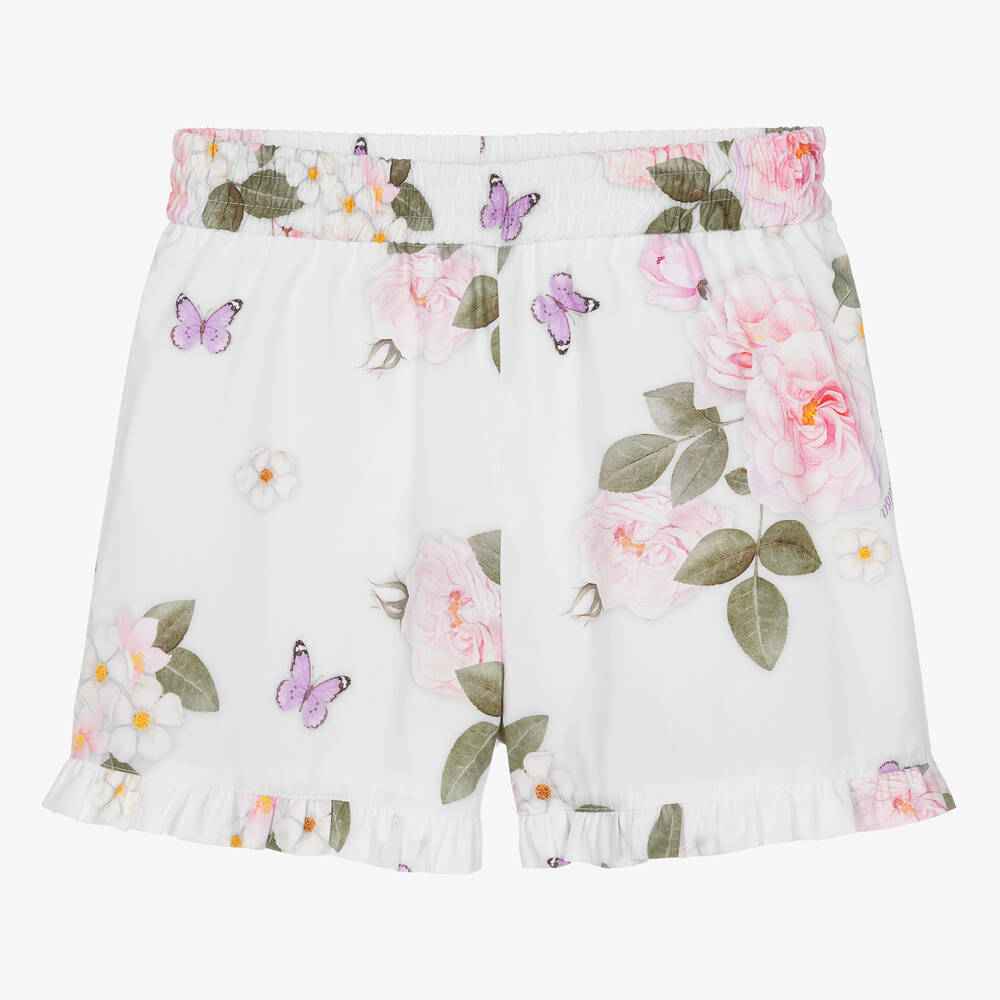 Monnalisa - Teen Girls White Cotton Floral Shorts | Childrensalon